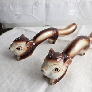 Vintage Squirrel Salt and Pepper Shakers Ceramic Long Japan - Set 2
